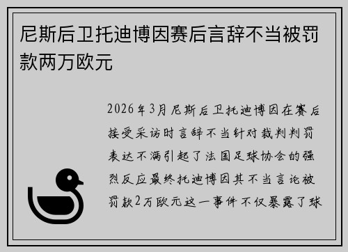 尼斯后卫托迪博因赛后言辞不当被罚款两万欧元